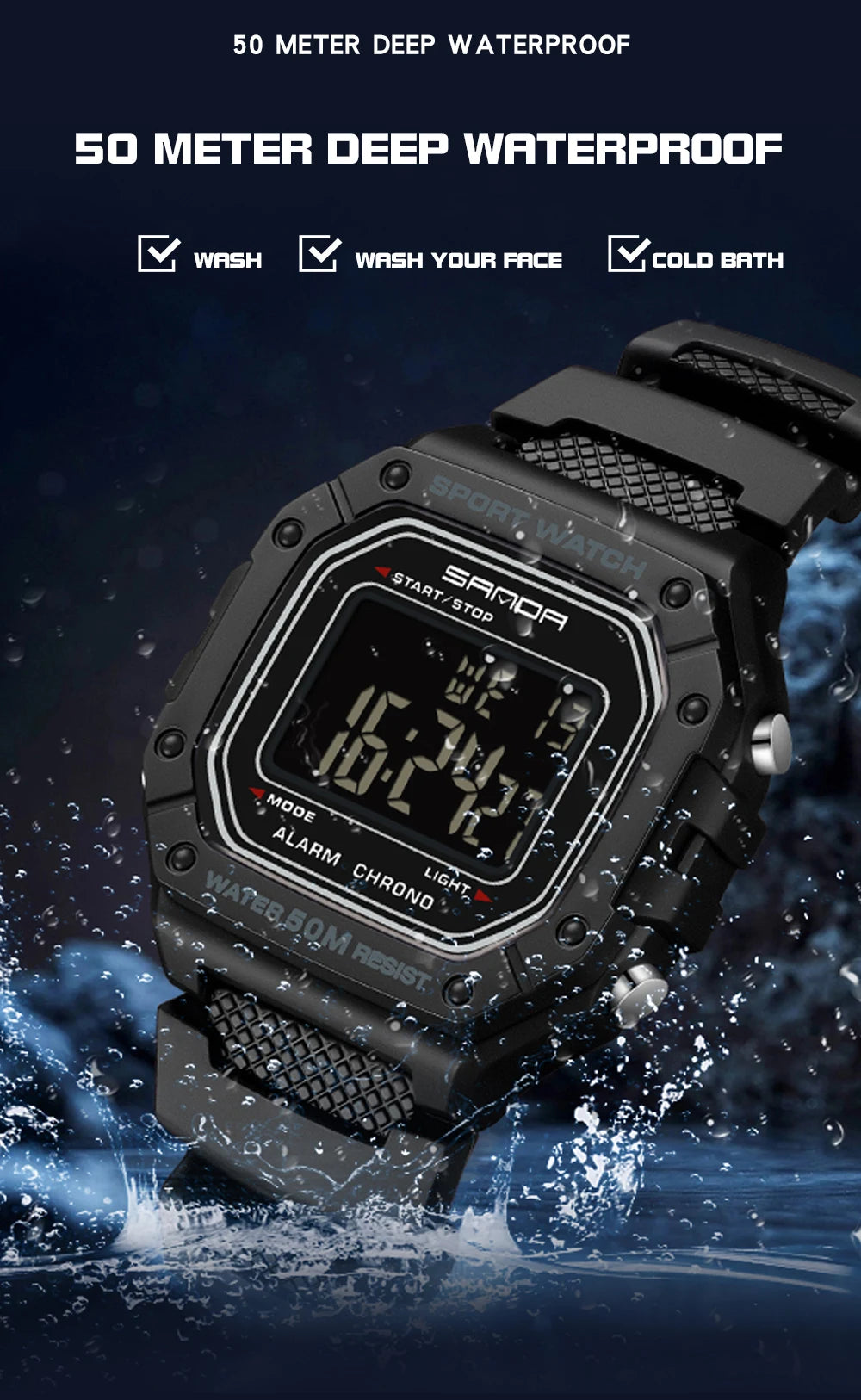 SANDA 2156 Fashion Mens Watch Military Water Resistant Sport Watches Army Big Dial Led Digital Wristwatches Stopwatches For Male Beauty World Shop