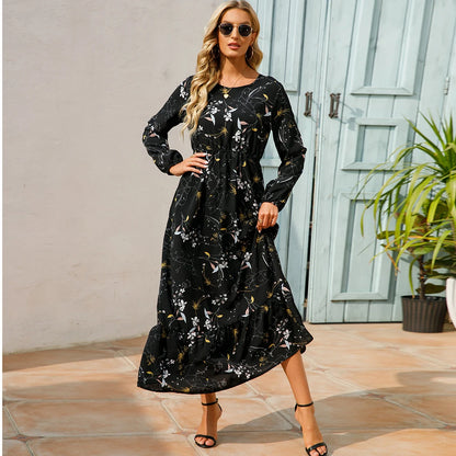 2023 Sping Summer Bohemian Women Maxi Dress Casual Long Sleeve High Waist Beach Woman Chiffon Dresses Floral Vestidoes Mujer New Beauty World Shop
