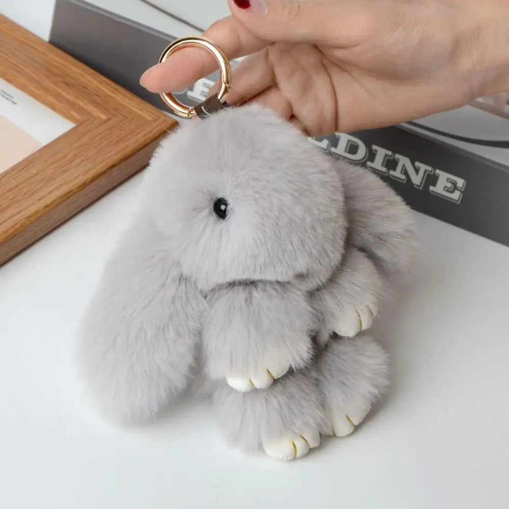 Fluffy Bunny Keychain - Plush Play Dead Rabbit Doll with Bow, Cute Animal Keychain Toy for Kids Girls, Soft Furry Gift Beauty World Shop