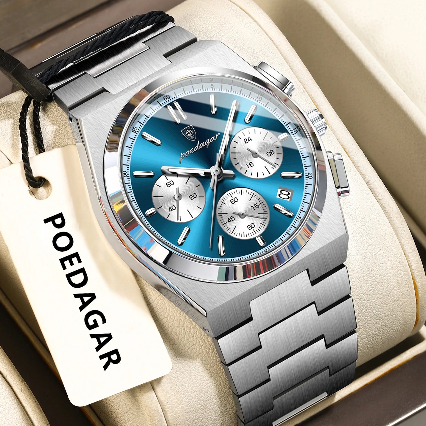 POEDAGAR Fashion Man Watches Chronograph Date Stainless Steel Casual Men Wristwatch Waterproof Luminous Men's Quartz Watch Reloj Beauty World Shop