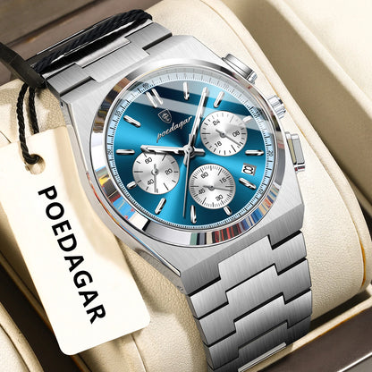 POEDAGAR Fashion Man Watches Chronograph Date Stainless Steel Casual Men Wristwatch Waterproof Luminous Men's Quartz Watch Reloj Beauty World Shop