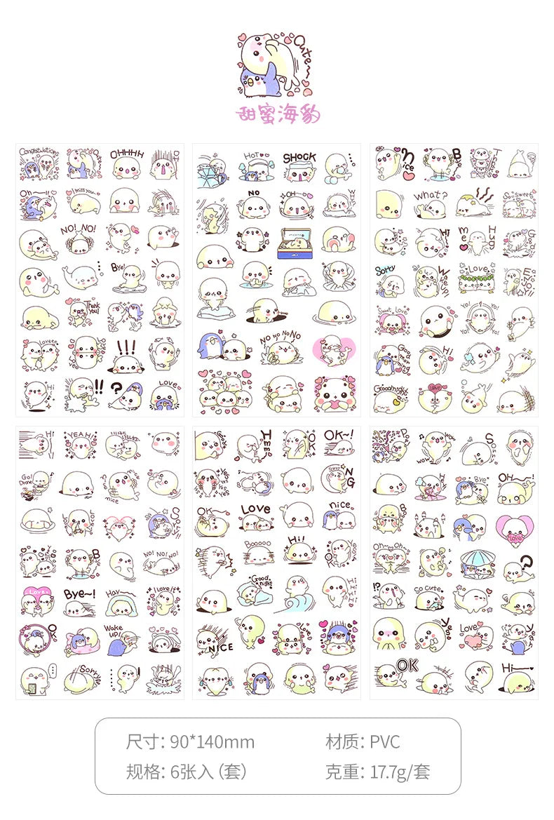 6Pcs/Lot Waterproof Cartoon Transparent Pvc Stickers DIY Hand Account Diary Decorative Stickers Kawaii Phone Cup Stickers Beauty World Shop