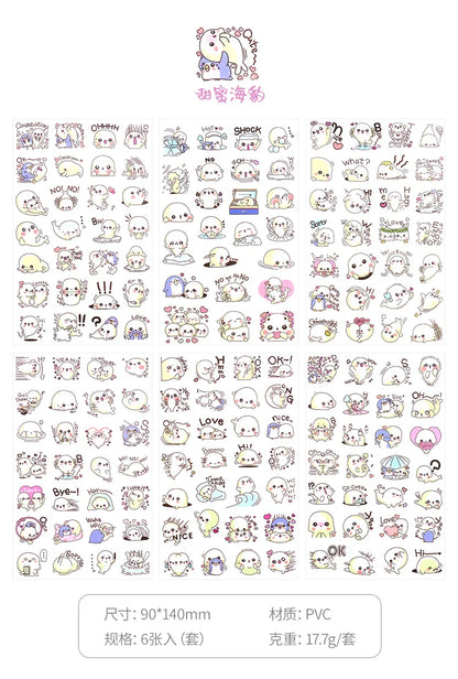 6Pcs/Lot Waterproof Cartoon Transparent Pvc Stickers DIY Hand Account Diary Decorative Stickers Kawaii Phone Cup Stickers Beauty World Shop