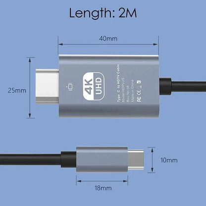 4K 60Hz HD Video Conversion Cable Typec to HDMI Same Screen Cable TV Computer 2 Meters Braided Screen Projection Cable Packaging Beauty World Shop