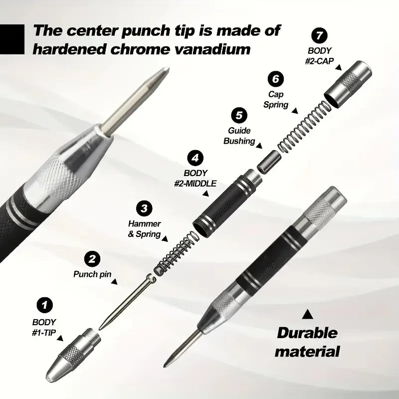 Auto Center Puncher Hole Marker Wood Metal Steel Spring Load Kerner Drill Locator Heavy Duty Punch Carpentry Automatic Hand Tool Beauty World Shop