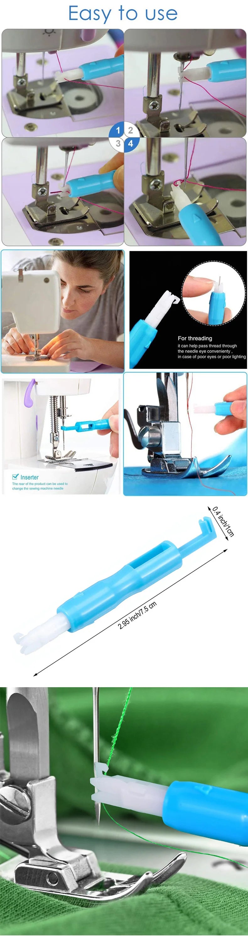 Sewing Needle Inserter Automatic Needle Quick Sewing Threader Needle Threading Tool For Sewing Machine Holds Needles Firmly Beauty World Shop