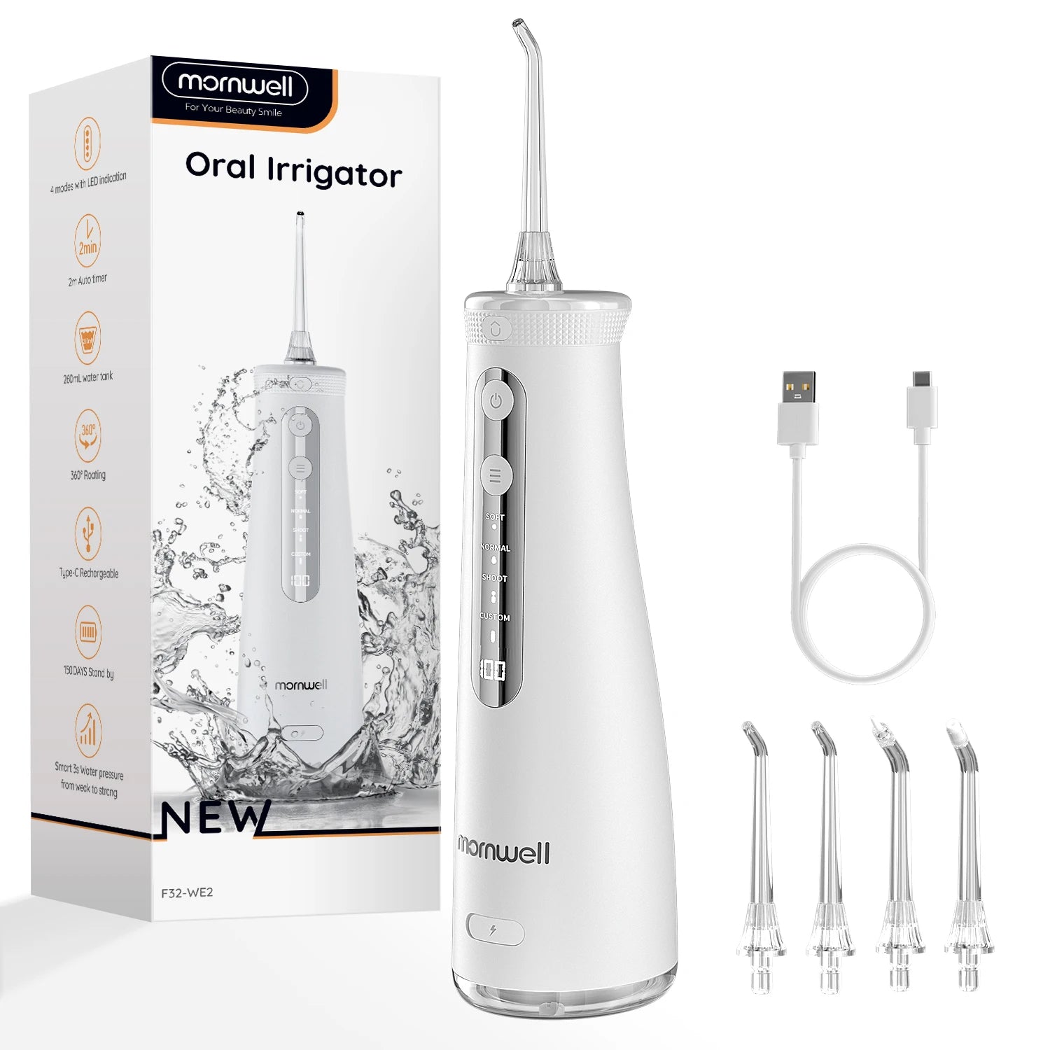 Mornwell 5032 Water Floss Sonic Water Flosser 270ML Tank Oral Teeth Whitening Home Appliance Teeth Cleaner Oral Water Jet Beauty World Shop