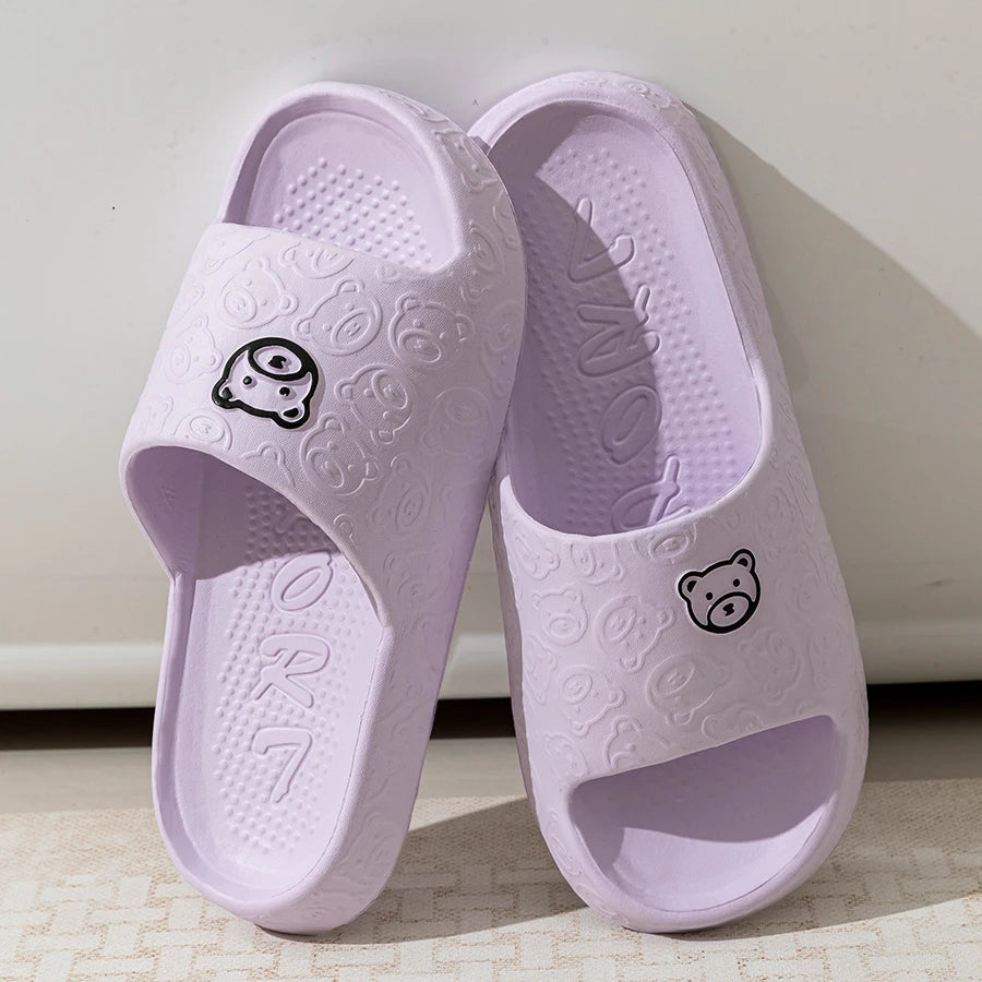 Fashion Women's Slippers Indoor Soft Sole Cartoon Bear Print Slides Bathroom EVA Indoor Men Summer Outdoor Cool Shoes Couple Beauty Fashion