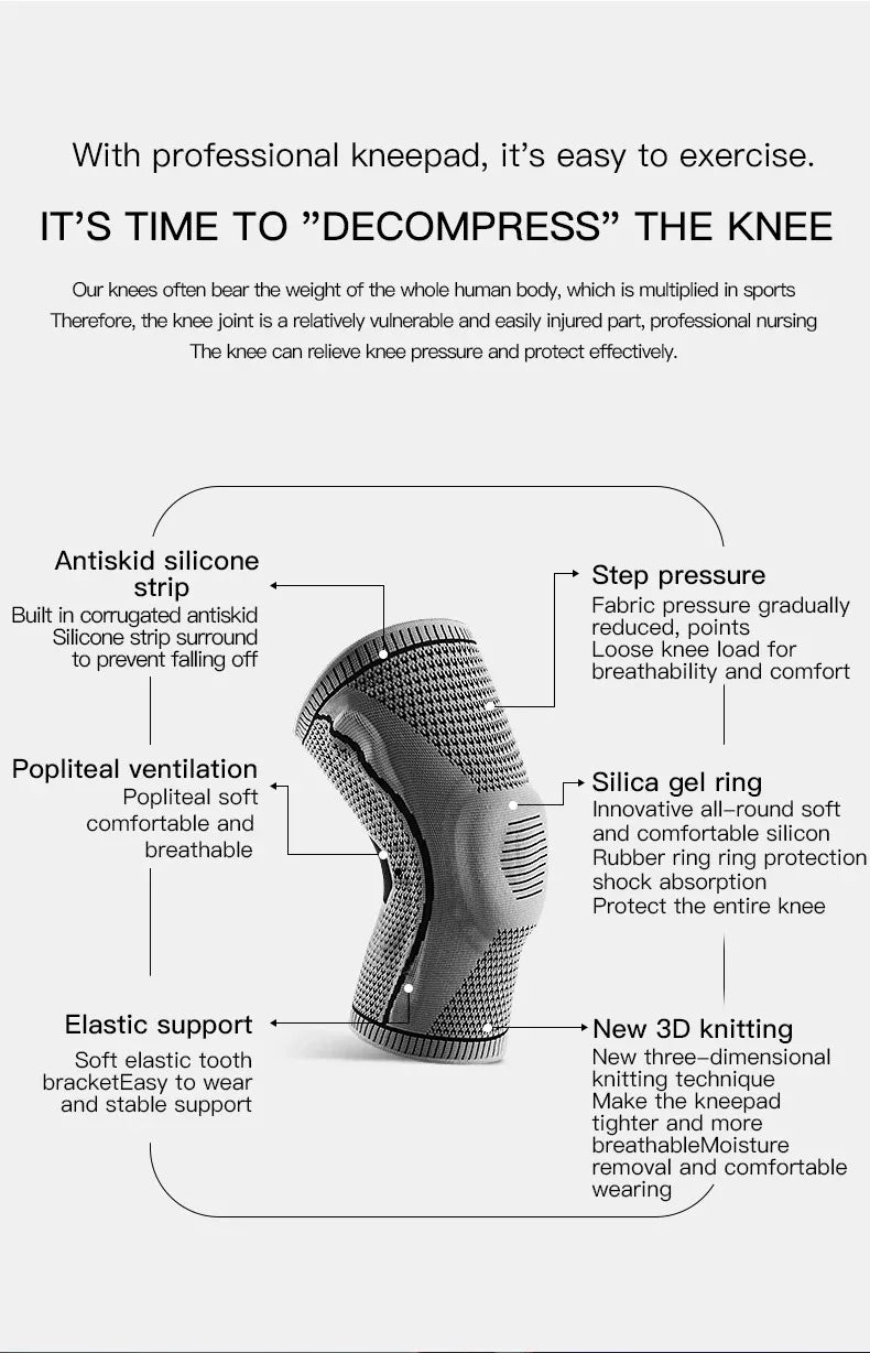 1PC Silicone Knee Pads Strap Patella Medial Support Meniscus Compression Knee Braces for Running Sport Knee Protection Beauty World Shop