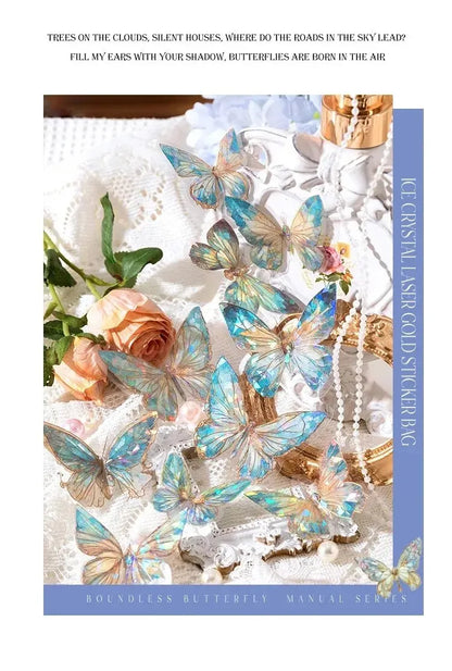 5Style 20pcs/pack INS Butterfly PET Sticker Pack Ice Crystal Laser Gold DIY Handbook Decoration 3D Scrapbook Beauty World Shop