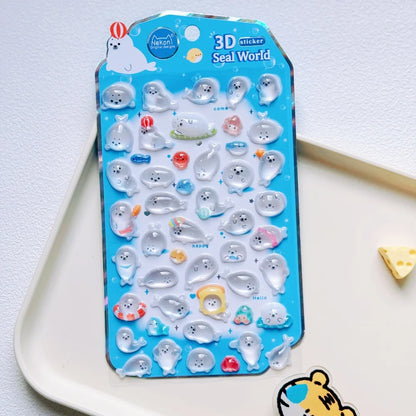 NEKONI Cute Animals Seal Bear Penguin 3D Stickers Scrapbooking DIY Journaling Stationery Diary Cute Stickers School Supply Beauty World Shop