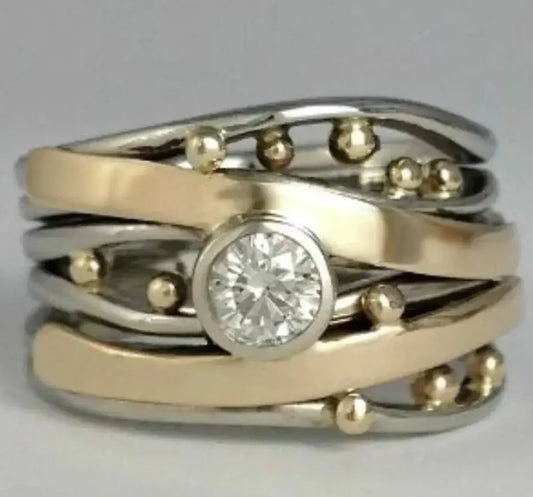 Vintage Hollow Two-Tone Color Inlay Zircon Rings For Women Birthday Gift Accessories Custom Jewelry Beauty World Shop