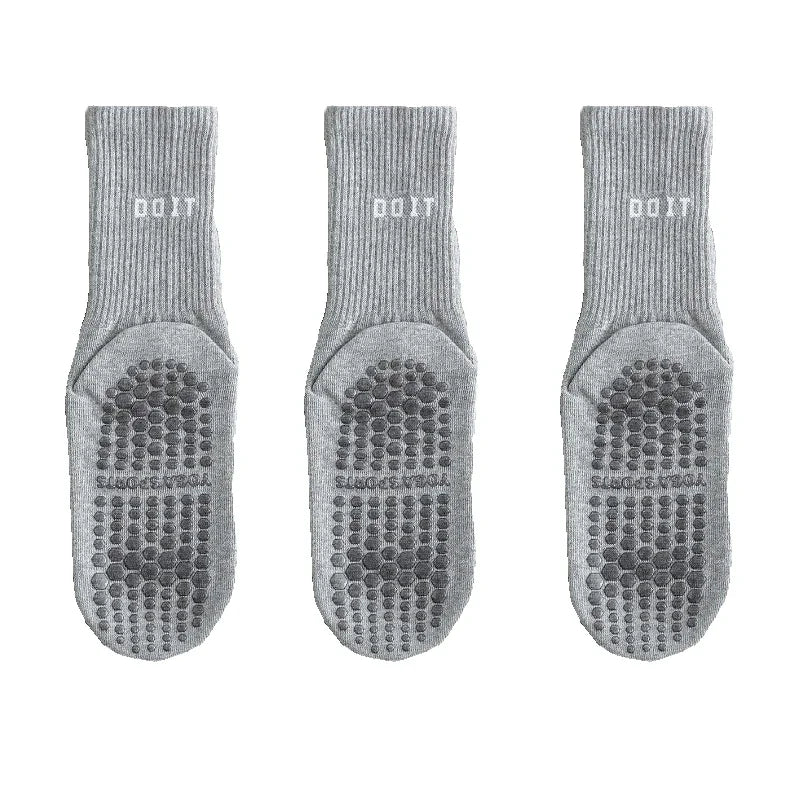 3 Pairs Cotton Yoga Socks For Women Solid Color Professional Non-slip Pilates Dance Gym Sports Breathable Fitness Floor Socks Beauty World Shop