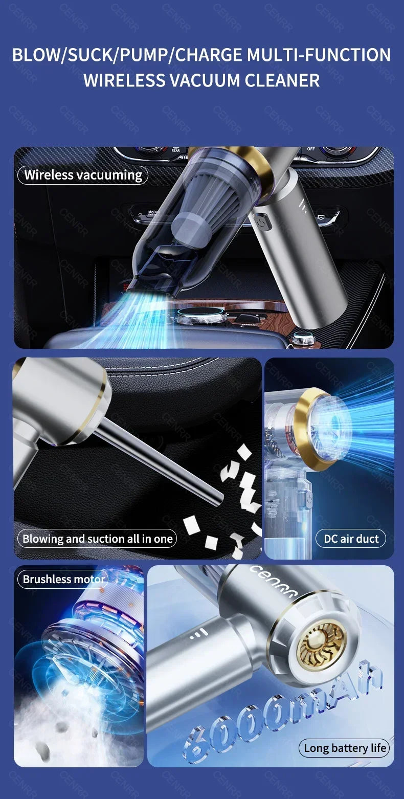 CENRR 360000PA Car Vacuum Cleaner Strong Suction Cordless Wireless Cleaner Portable  HandHeld Vacuum Cleaner Cleaning Machine Beauty World Shop