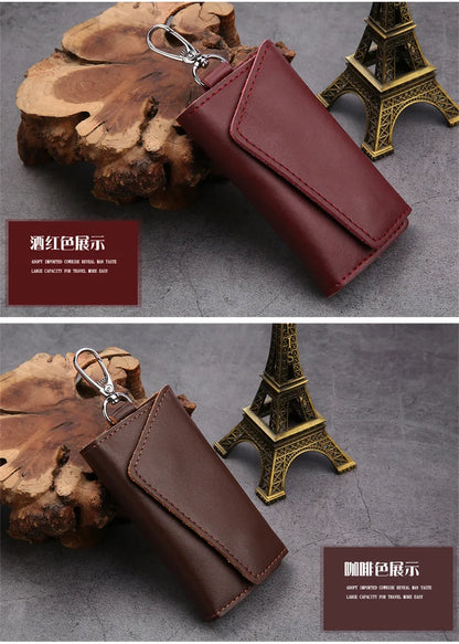 New Genuine Leather Keychain Men Key holder key organizer Pouch Car Key pouch Wallet Housekeeper Key Case Mini Card Bag Beauty World Shop