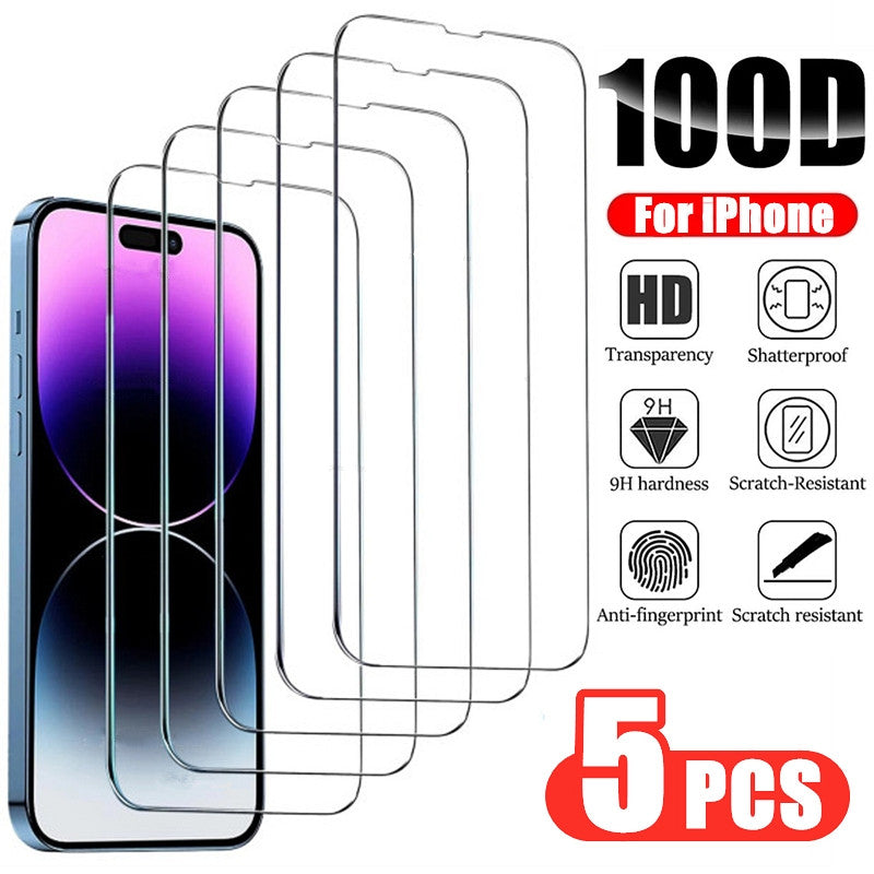 3/5PCS Glass Screen Protector Phone Case for IPhone 12 11 13 14 15 16 Pro Max Mini XS XR X 8 Plus 14Pro 13Pro IPones Front Cover Beauty World Shop