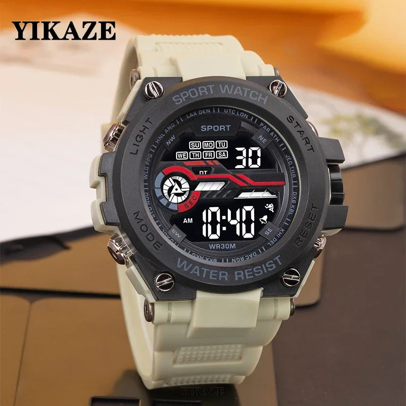 YIKAZE Men's Sports Watch Waterproof Man Sport Watches Multifuction LED Digital Military Watch Alarm Clock Electronic Wristwatch Beauty World Shop