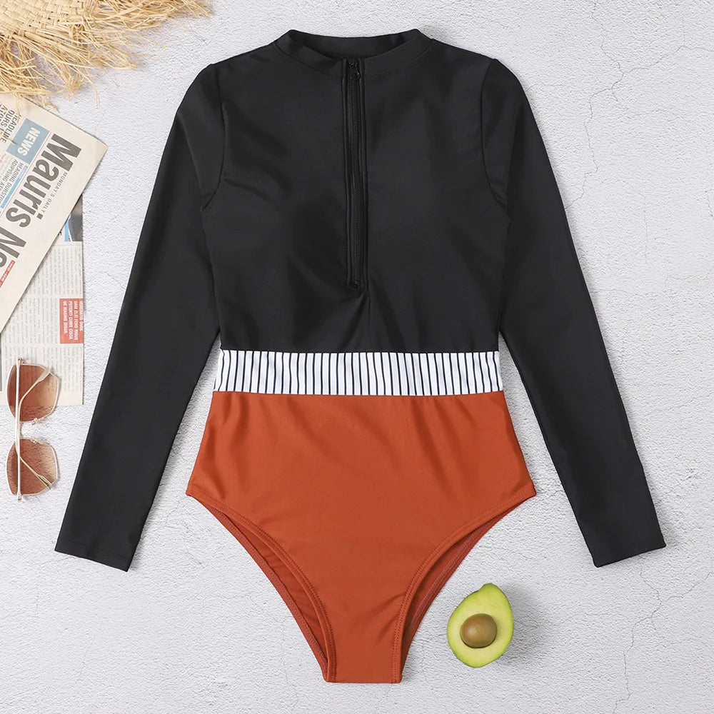2026 Surfing Sport Swimsuit Long Sleeves Women One Piece Swimsuit  Swimwear Solid Monokini Bathing Suit Tropical Bodysuit Female Beauty World Shop