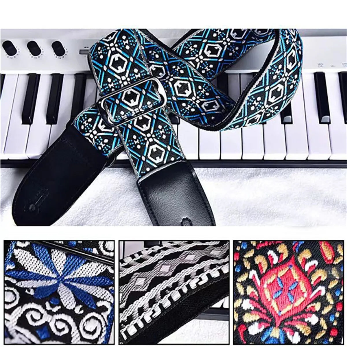 Embroidered Print Guitar Strap Vintage Ethnic Style Adjustable Strap for Folk Electric Guitar Bass Ukulele Guitar Accessories Beauty World Shop