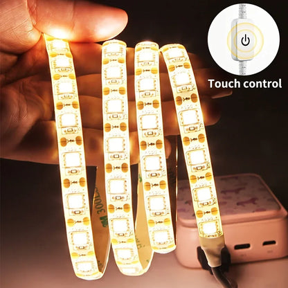 5V 2835 LED Strip Light Touch Sensor Switch Dimmable USB Flexible LED Tape Ribbon Light For Mirror Cabinet Stair Decor Lighting Beauty World Shop