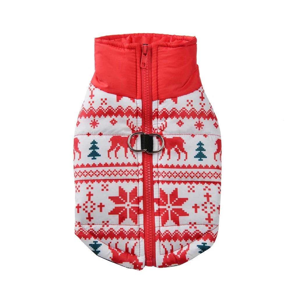 New Year Pet Coat For Christmas Deer Print Dog Jacket With D-ring Waterproof Pets Costume For Small Medium Dogs Bulldog Clothes