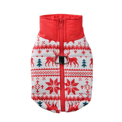 New Year Pet Coat For Christmas Deer Print Dog Jacket With D-ring Waterproof Pets Costume For Small Medium Dogs Bulldog Clothes