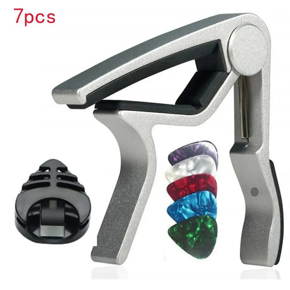 7pcs Guitar Capo for Acoustic And Electric Guitars With 5 Picks for Free And 1 Holder,Black; Silver Beauty World Shop