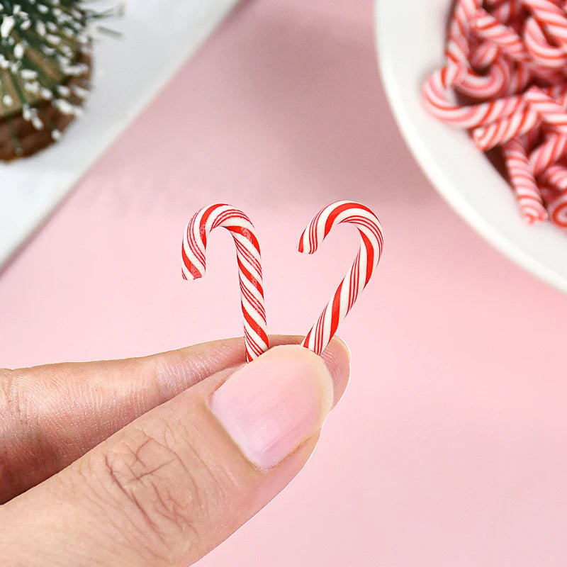 10/30/50Pcs Mini Candy Cane Christmas Decoration Red White Resin Candy DIY Crafts Xmas Pendant Navidad Home Decor 2025 New Year Beauty World Shop