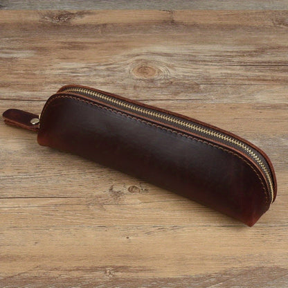 Vintage Leather Pencil Bag Simple Stationery Hoder Pen Case Storage Bag Zipper Pencil Pouch Glasses Box School Supplies Beauty World Shop