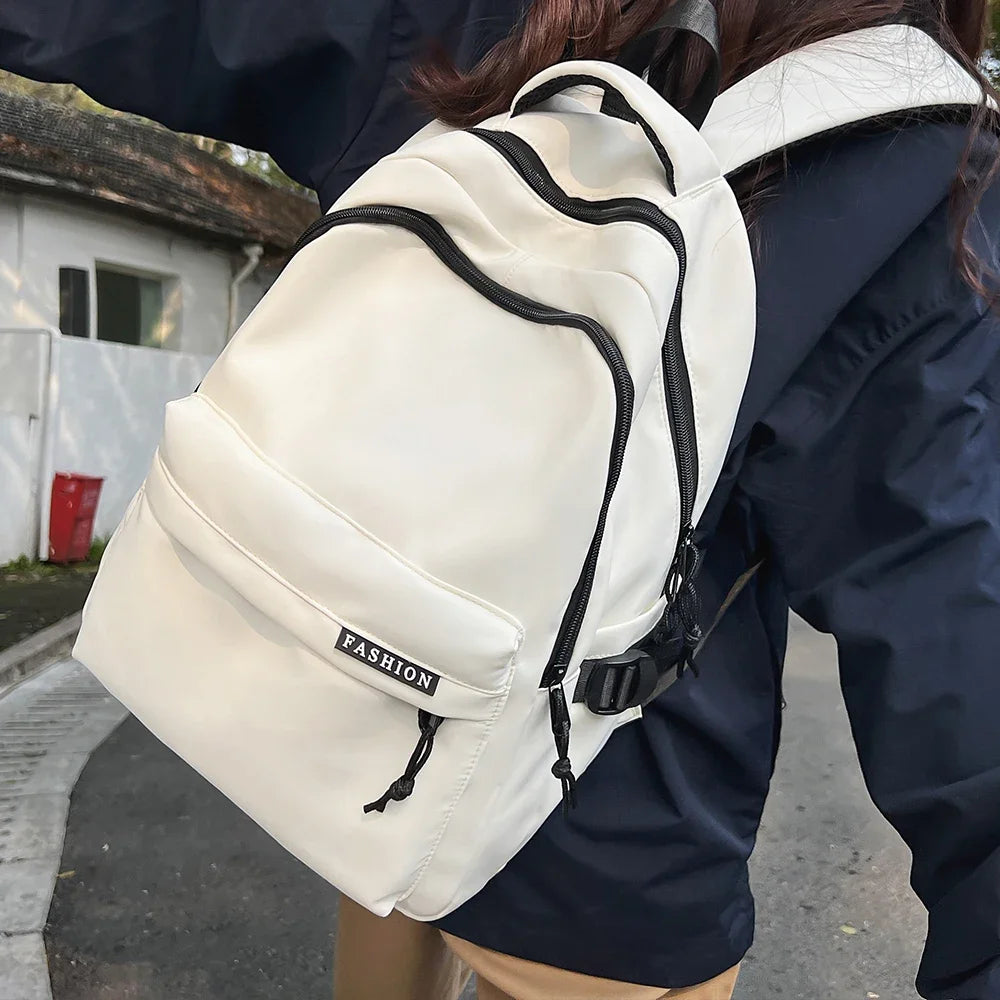 Large Capacity Solid Color Student Backpack Junior and High School Simple Black Travel Backpack Beauty World Shop