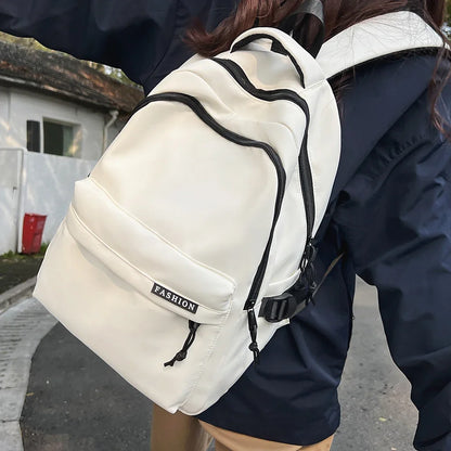 Large Capacity Solid Color Student Backpack Junior and High School Simple Black Travel Backpack Beauty World Shop