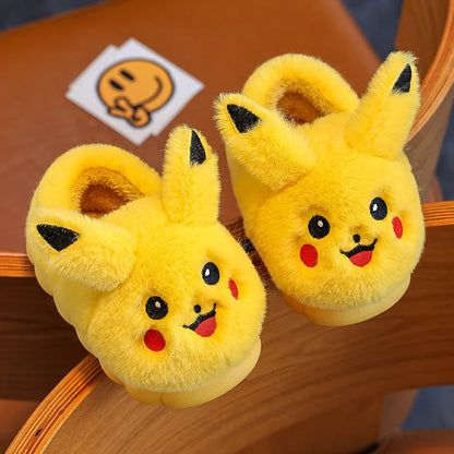 Kawaii Pikachu Figure Cotton Slippers Cover Heel Anime Peripheral Cute Cartoon Flat Autumn/Winter Plush Slippers Christmas Gifts Beauty World Shop