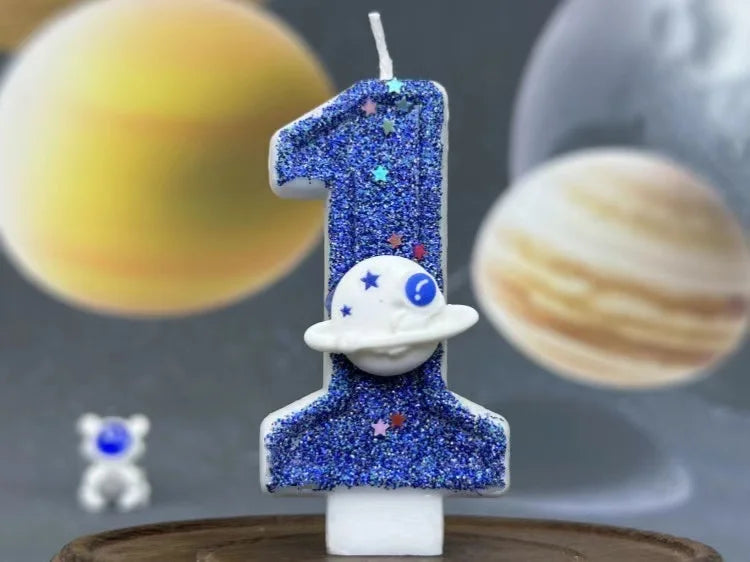 DIY Planet themed Spaceship 0-9 DIY digital candle Dark Blue Birthday candle Outer space themed party cake decoration Beauty World Shop