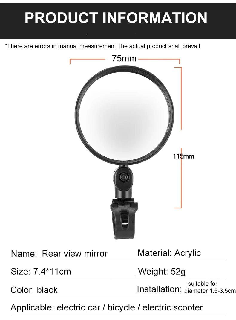 2PCS Bicycle Rearview Mirror 360 Degree Adjustable Rotatable Universal Cycling Handlebar Rear View Mirrors for MTB Road Bike Beauty World Shop