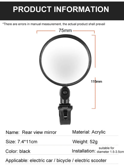 2PCS Bicycle Rearview Mirror 360 Degree Adjustable Rotatable Universal Cycling Handlebar Rear View Mirrors for MTB Road Bike Beauty World Shop
