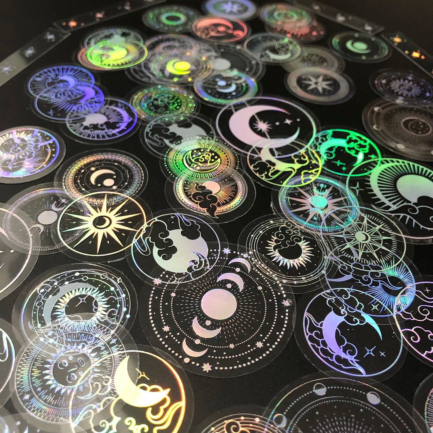 70 pcs PET Adhesive Stickers Waterproof Transparent Laser Silver Stickers Label: SUN MOON Stars Etc Beauty World Shop