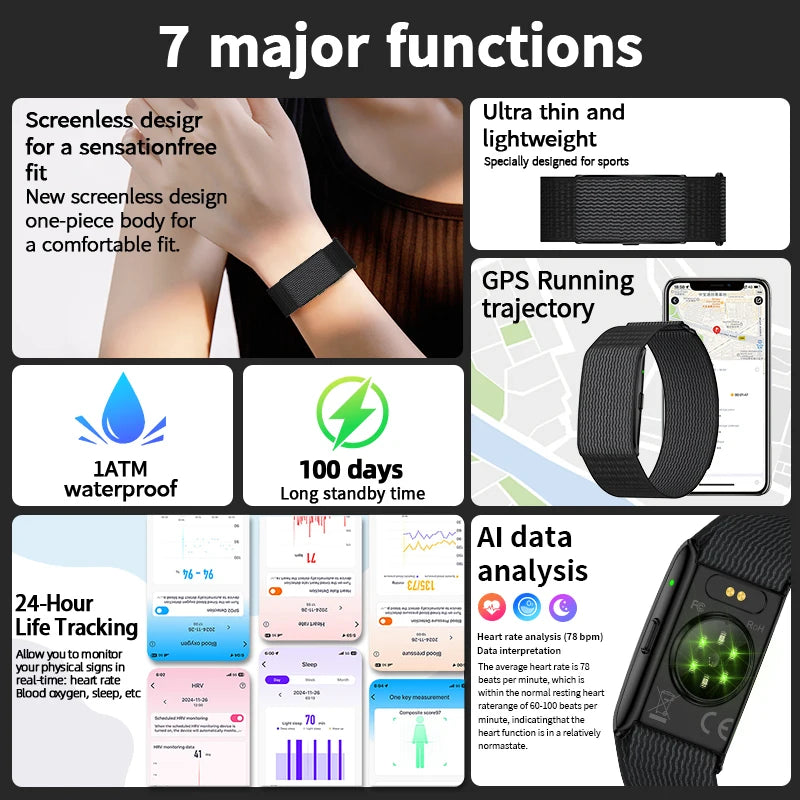 LIGE NO Screen Smart Wristbands With Heart Rate Sleep AI Health Monitor Report Smart Bracelet Incoming Call Notification Watches Beauty World Shop