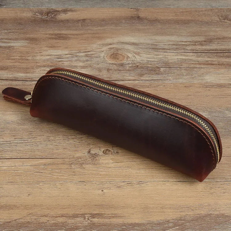 Vintage Leather Pencil Bag Simple Stationery Hoder Pen Case Storage Bag Zipper Pencil Pouch Glasses Box School Supplies Beauty World Shop