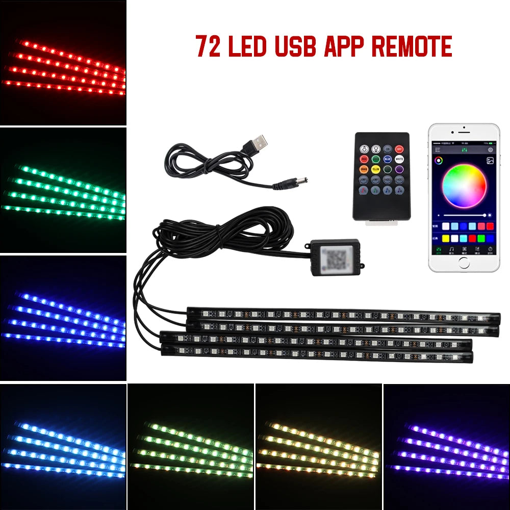 Neon 36 48 72 LED Car Interior Ambient Foot Light Wireless Remote Music APP Control Auto RGB Atmosphere Decorative Lamp Beauty World Shop