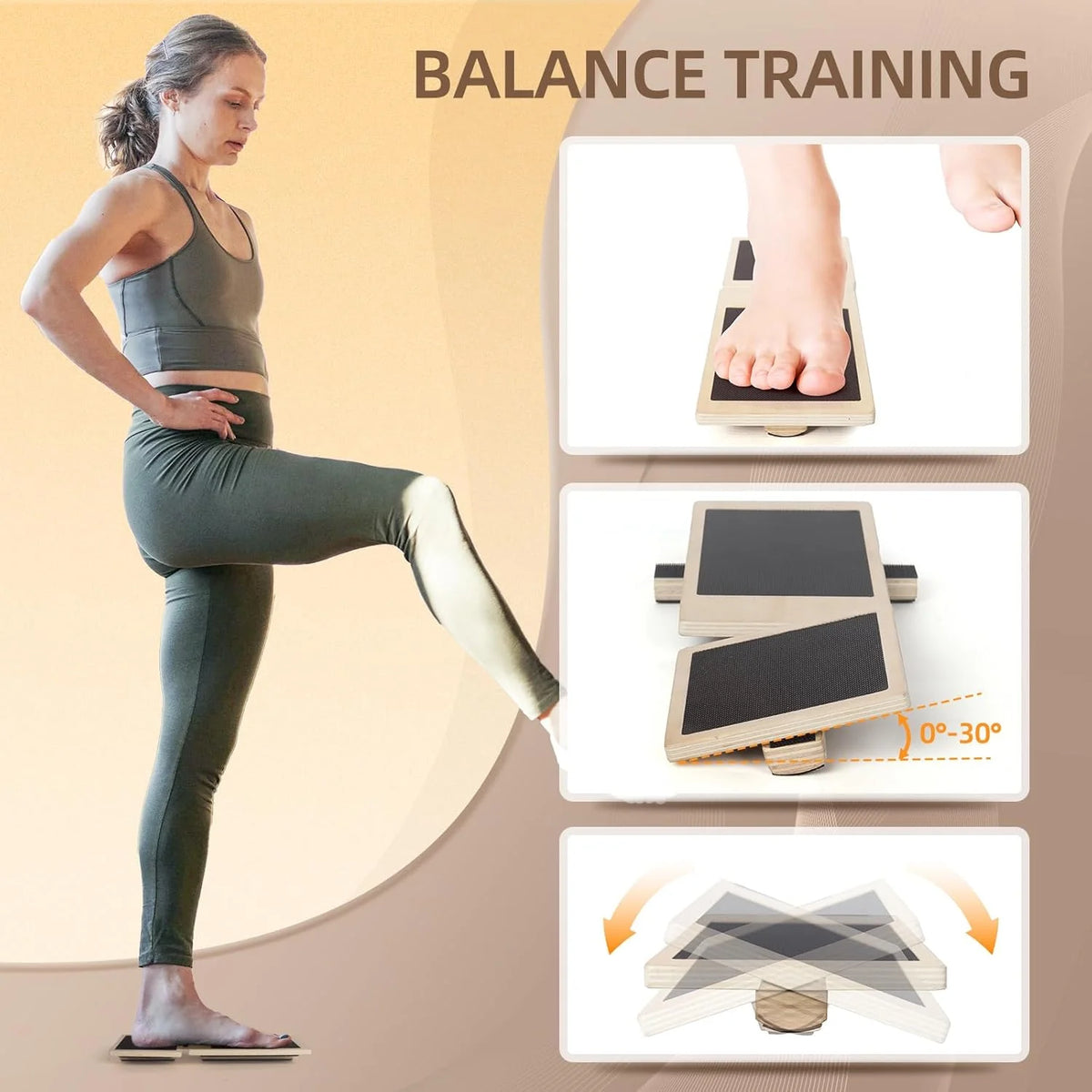 Ankle Strengthener Exerciser for Sprained, Single Foot Balance Board, Non-Slip Wood Wobble Board., BLACK Beauty World Shop