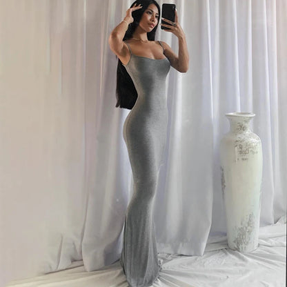 Elegant Bodycon Maxi Dress Women Summer 2024 Sleeveless Backless Sexy Outfits Party Club Sundress Black Birthday Dresses Clothes Beauty World Shop