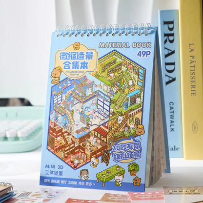 Mr Paper 49pcs/bag Business Town Series Mini 3D Miniature Scenography Sticker Book Visual Stacking Scene Stickers DIY Gift Decor Beauty World Shop