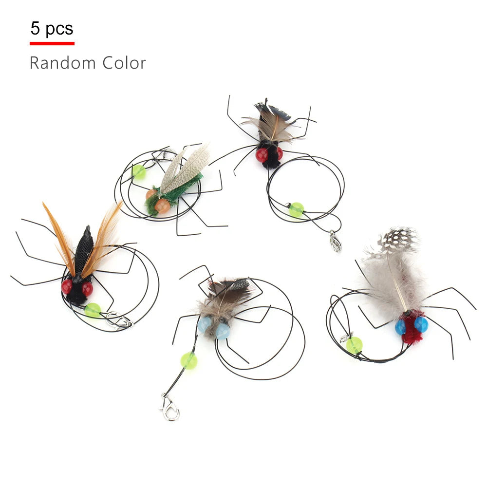 5pcs Small Replacement Head Fly Insect Cat Toy Accessories Funny Teaser Stick Interactive Wand Feather Bug Pet Toy Beauty World Shop