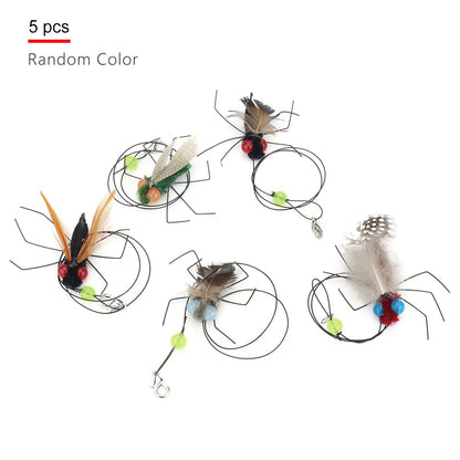 5pcs Small Replacement Head Fly Insect Cat Toy Accessories Funny Teaser Stick Interactive Wand Feather Bug Pet Toy Beauty World Shop