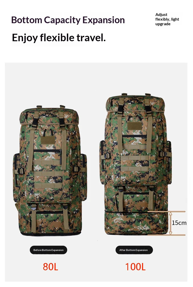 Homefish 80L/100L Large Mountaineering Backpack Outdoor Climbing Bag Tactical Rucksack Hiking Camping Travel Backpack Beauty World Shop