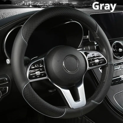 All Seasons Leather Diamond Steering Wheel Cover Universal Fit for 14 .5-15 Inch Durable Leather Cover Anti-Slip Veins Design Beauty World Shop