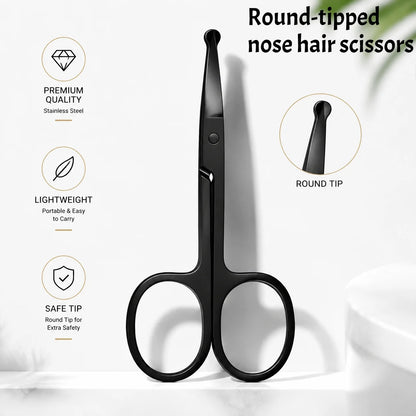 Unisex Stainless Steel Black Round Head Safe Nose Hair Scissors (Do Not Hurt Nose) Beauty World Shop