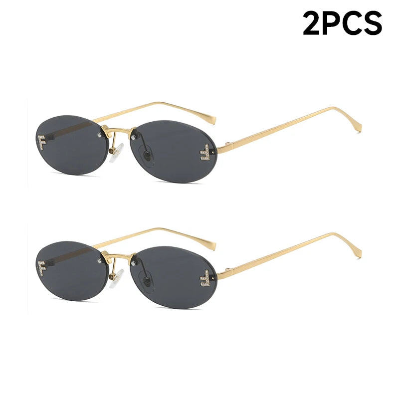 Fashion Rimless Sunglasses Women UV400 Oval Elegant Diamond F Sun Glasses Retro Eyewear Beauty World Shop