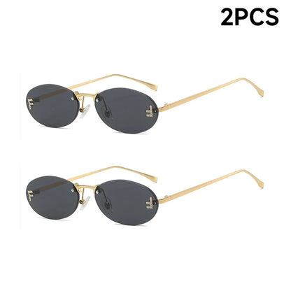 Fashion Rimless Sunglasses Women UV400 Oval Elegant Diamond F Sun Glasses Retro Eyewear Beauty World Shop