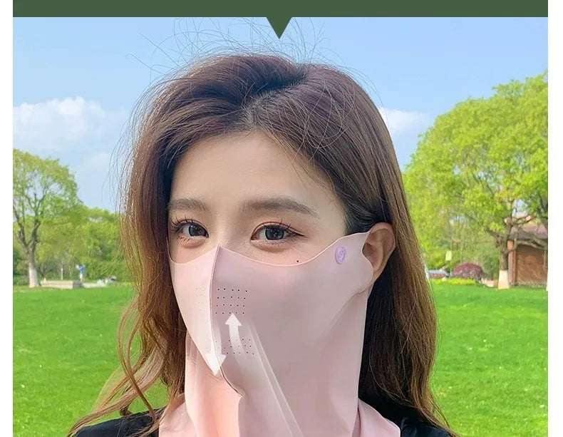 Women Summer UV Protection Neck Scarf Ice Silk Face Mask Cover Outdoor Wrap Cover Sports Cycling Sun Proof Sunscreen Dustproof Beauty World Shop